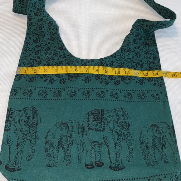 Green Printed Crossbody Shoulder Hippie Boho Messenger Cotton Bag - Picture 10 of 13
